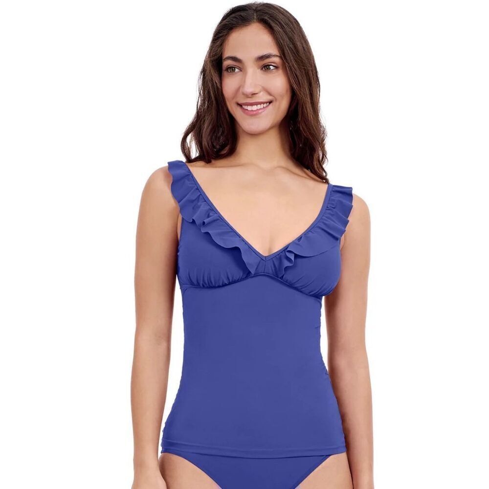Profile by Gottex TUTTI FRUTTI D CUP V NECK FRILL TANKINI TOP 36D